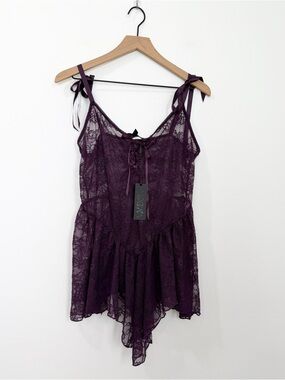 Dolls Kill Widow True Love ways Lace Teddy NWT Plus Plum Purple Size 1X